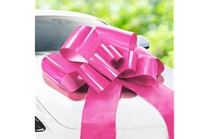 Zoe Deco - Big Car Bow - Pink, 30 Inch - Giant Car Bow w/ 2 Gold Accessory Bows for Birthday, Christmas, Wedding Reception, Surprise Party - Large Gift Wrapping for Huge Present