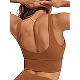 ODODOS Women's Longline U-Back Sports Bra V-Neck Padded Yoga Workout Wirefree Tank Top