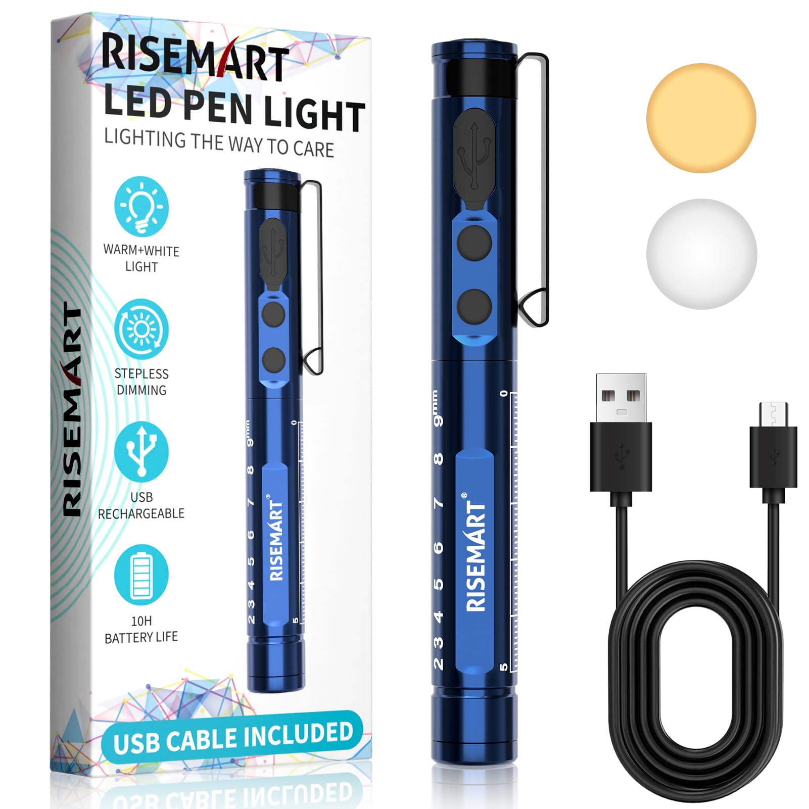 Photo 1 of RISEMART Pen Light for Nurse, Rechargeable LED Medical PenLight, Warm/Cool White & Stepless Dimming, Portable Medical PenLight for Nurse, Doctor, First Aid, EMT, Nursing, Nursing Student (Blue)