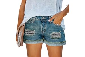 Magritta Denim Shorts for Women Mid Waisted Folded Hem Ripped Jean Shorts