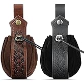 LEIFIDE 2 Pcs Medieval Faux Leather Drawstring Purse Belt Pouch Vintage Renaissance Dice Bag for Men Women Costume Accessories (Black, Brown)