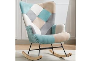 FurniTribe Nursery Rocking Chairs, Upholstered Glider Rocker Chair with High Backrest, Cotton Linen Fabric Nursing Rocking Chair for Mom and Baby (Green)