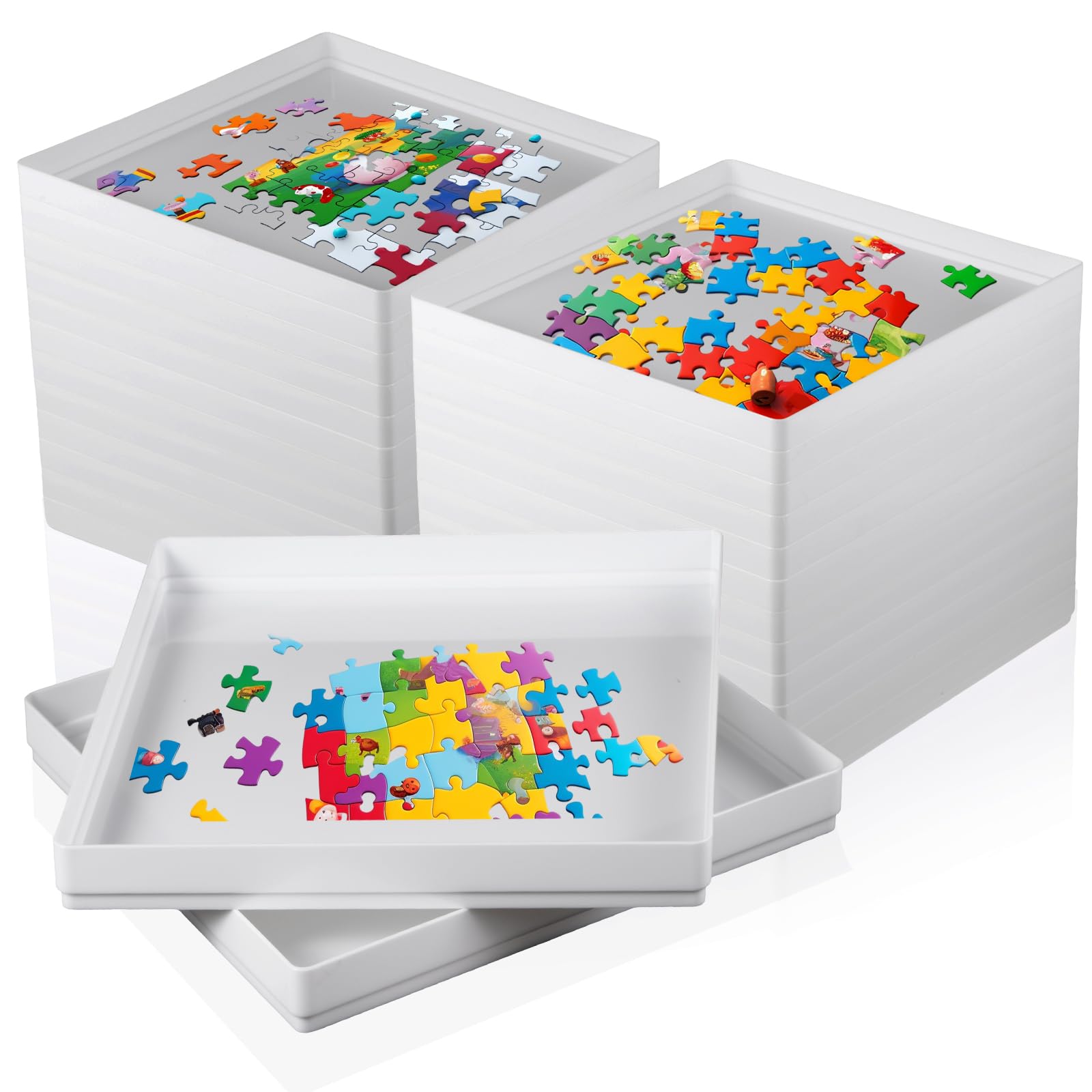 Photo 1 of Yaomiao 24 Pcs Puzzle Sorting Trays 8 x 8 Inches Puzzle Trays Puzzle Storage Puzzle Organizer Puzzle Accessories Stand Out to Better Sort Patterns, Shapes and Colors for Storage Adults Kids