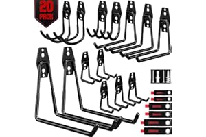 SEDY 20 Pack Heavy Duty Garage Storage Hooks with Extension Cord Organizer, Solid Steel Wall Mount Hook Set with Anti-Slip Coating Utility J Hooks for Ladders,Bikes,Ropes,Broom,Garden,Yard and Power Tools