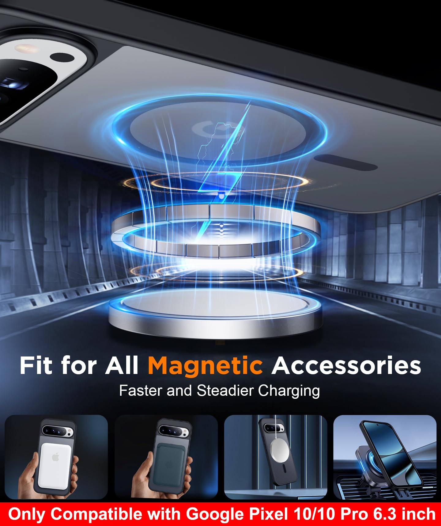 SPIDERCASE Magnetic for Google Pixel 10/Pixel 10 Pro Case, Military Grade Drop Protection Slim Translucent Matte Shockproof Anti-Fingerprint Phone Case for Pixel 10/10 Pro 6.3 inch, Black