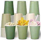 Whaline 120Pcs Sage Green Paper Cups 9oz Gradient Color Disposable Cups Milky White Green Brown Drinking Cups for One Lucky Duck Wedding Baby Shower Party Supplies