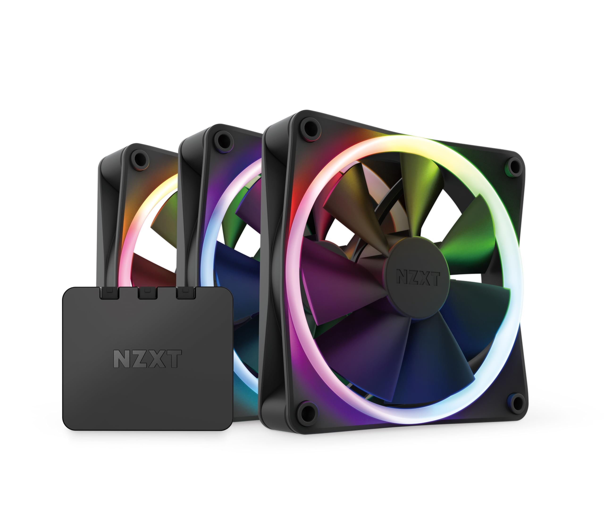 NZXT F120 RGB Fans - RF-R12TF-B1 - Advanced RGB Lighting Customization - Whisper Quiet Cooling - Triple (RGB Fan & Controller INCLUDED) - 120mm Fan - Black