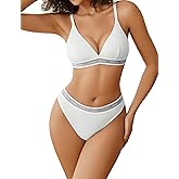 Avidlove Womens Lingerie Contrast Matching Workout Sports Bra and Panty Set 2 Piece Yoga Gym Bralette and Thong