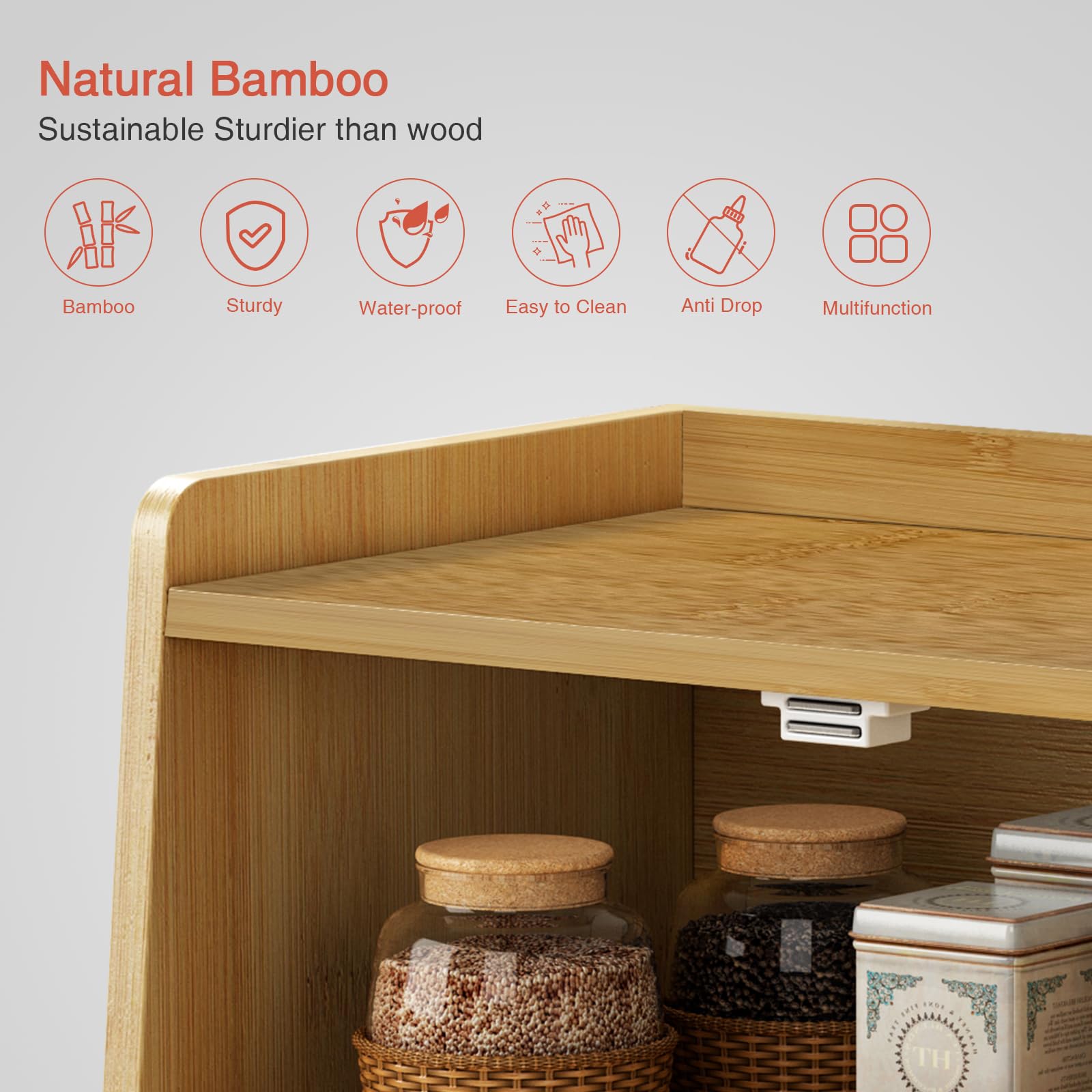 Goozii Bamboo Bread Box for Kitchen Countertop, Wooden Kitchen Counter Organizers and Storage for Bread, Coffee, Spices, Snacks, Wood Vintage Breadbox Container for Cabinet, Bedroom, Bathroom
