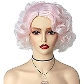 GNIMEGIL Pale Pink Wig Short Curly Hair For Women White Ombre Wig Cosplay Synthetic Fiber Layered Wave Wigs For Bachelorette Party Halloween Costume