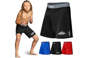 Elite Sports Kids MMA BJJ No GI UFC Grappling Shorts, Sports Shorts for Boys & Girls, Youth Jiu Jitsu Training Shorts Black