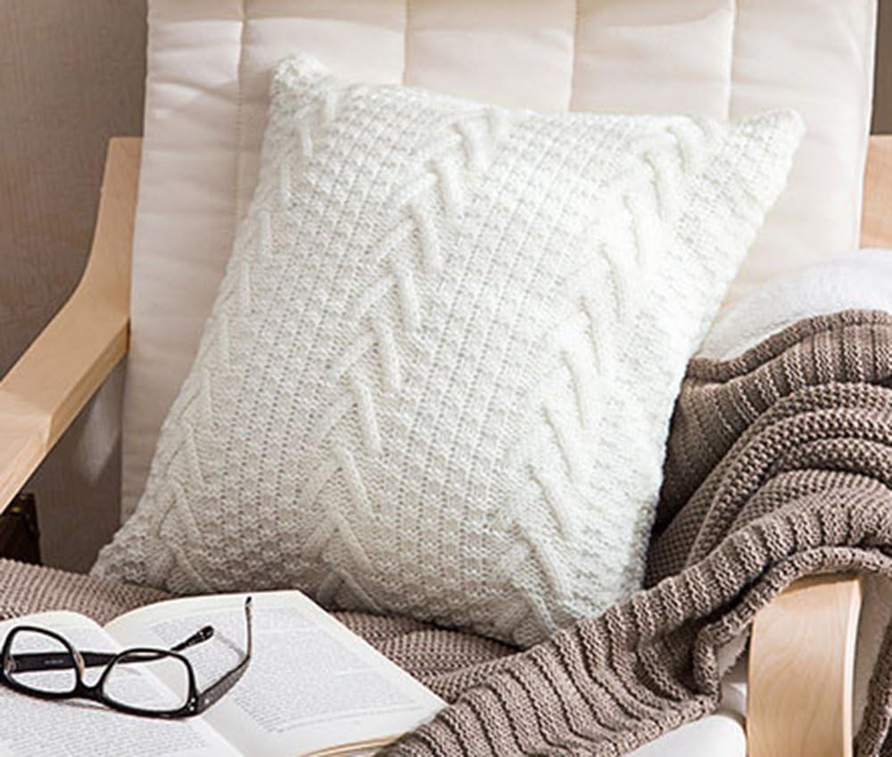 Andaa 18" x 18" Decorative Pillow Covers Double-Cable Knitted Pillow Cover Case For Home Decor Bedroom Car (White, Cover Only)