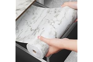 WINDIMILEY Shelf and Drawer Liner for Kitchen Cabinet Non Adhesive Fridge Liner Washable Reusable Easy to Clean Strong Grip Liner for Cabinets, Dresser, Cupboard Drawers, White Marble (12 in x 10 FT)