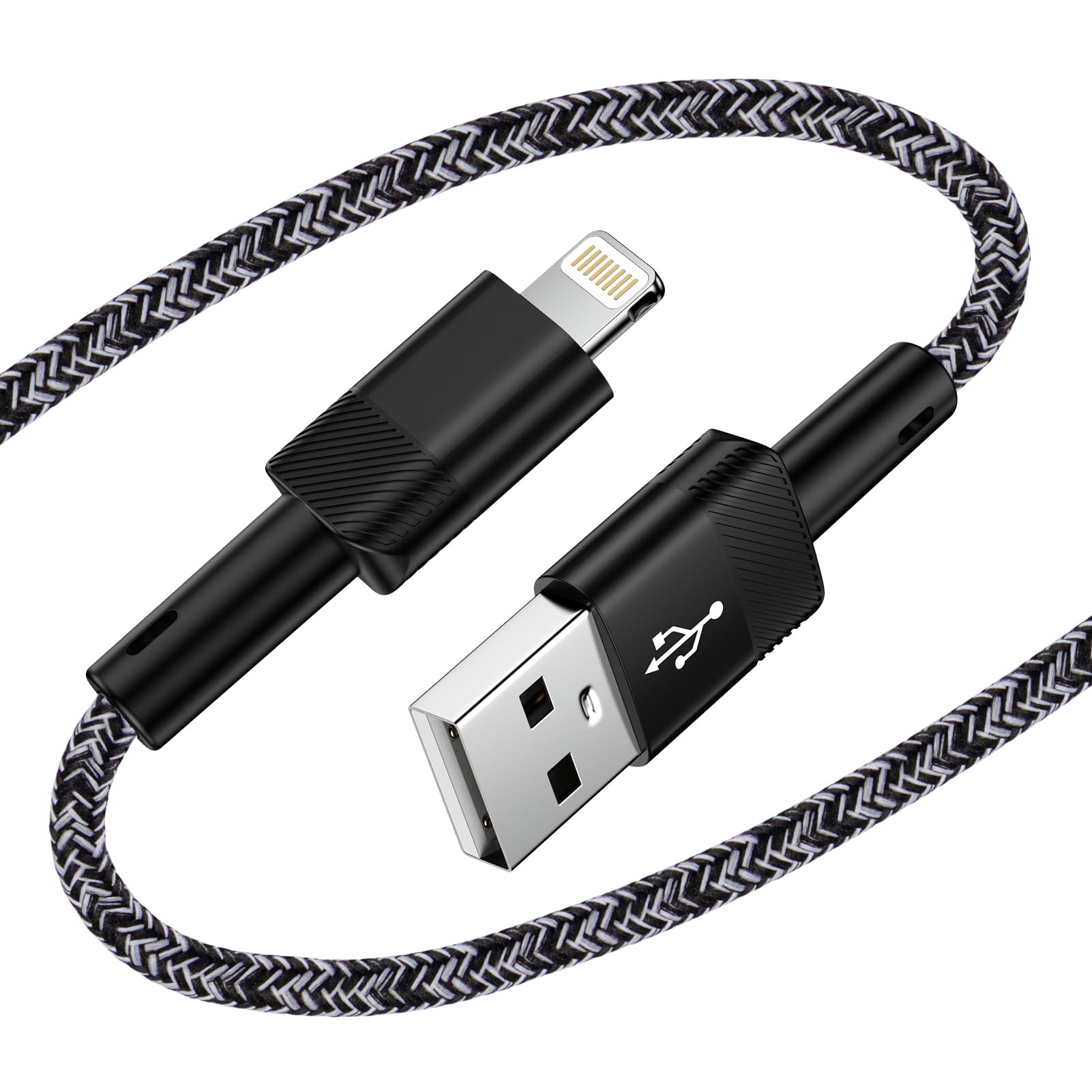 Photo 1 of 10ft USB-A to Lightening Charger Cable Fast Charger Cord,Nylon Braided Phone Charger Car Cord Black Wire Compatible for iPhone 14/13/12/11 Pro/11/XS MAX/XR/8/7/6s Plus/iPad Pro/Air/Mini/iPod Touch