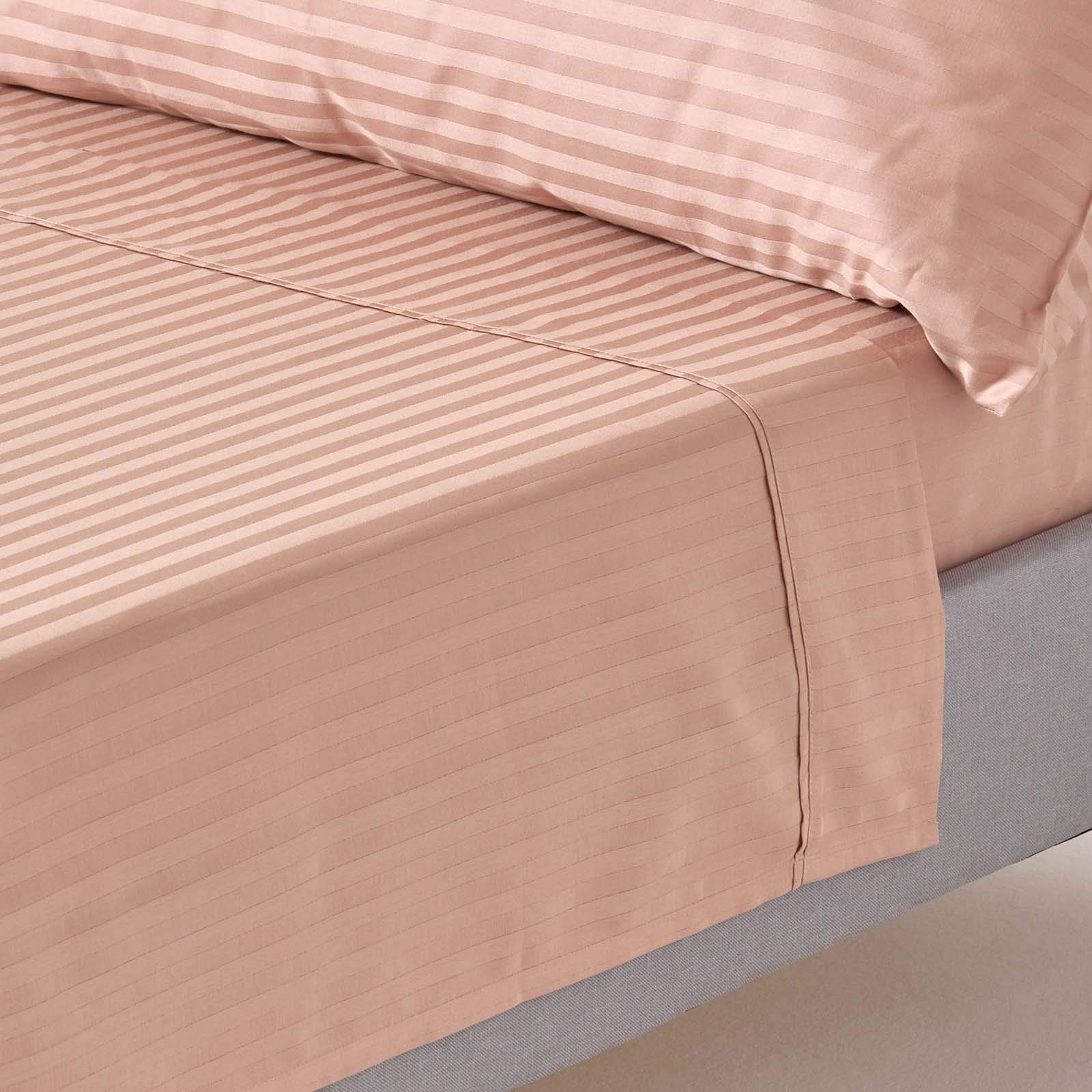 HOMESCAPES Taupe Brown Pure Egyptian Cotton Flat Sheet Single 330 TC 500 Thread Count Equivalent Satin Stripe Bed Sheet