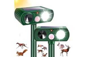 JAHY2TECH 2 Pack Raccoon Squirrel Fortress Pro Solar Ultrasonic Repellent Outdoor Cat Deterrent Deer Repellent with Motion Detection Strobe Light,Waterproof Animal Repeller for Rabbit Dog Skunk for Yard