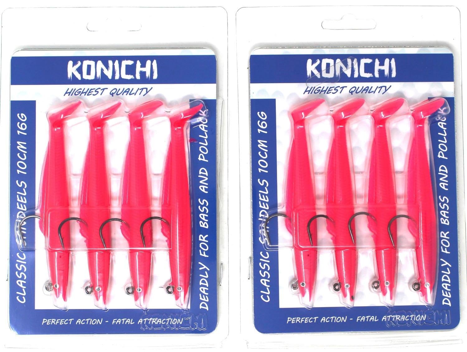 FISHZONE - 8 (2 x 4) Pack KONICHI CLASSIC SANDEEL Fishing Lure 4" 10cm 13g Soft Rubber Imitation Bait Range (6 Colours Available) For Predatory Fishing (Pinky)