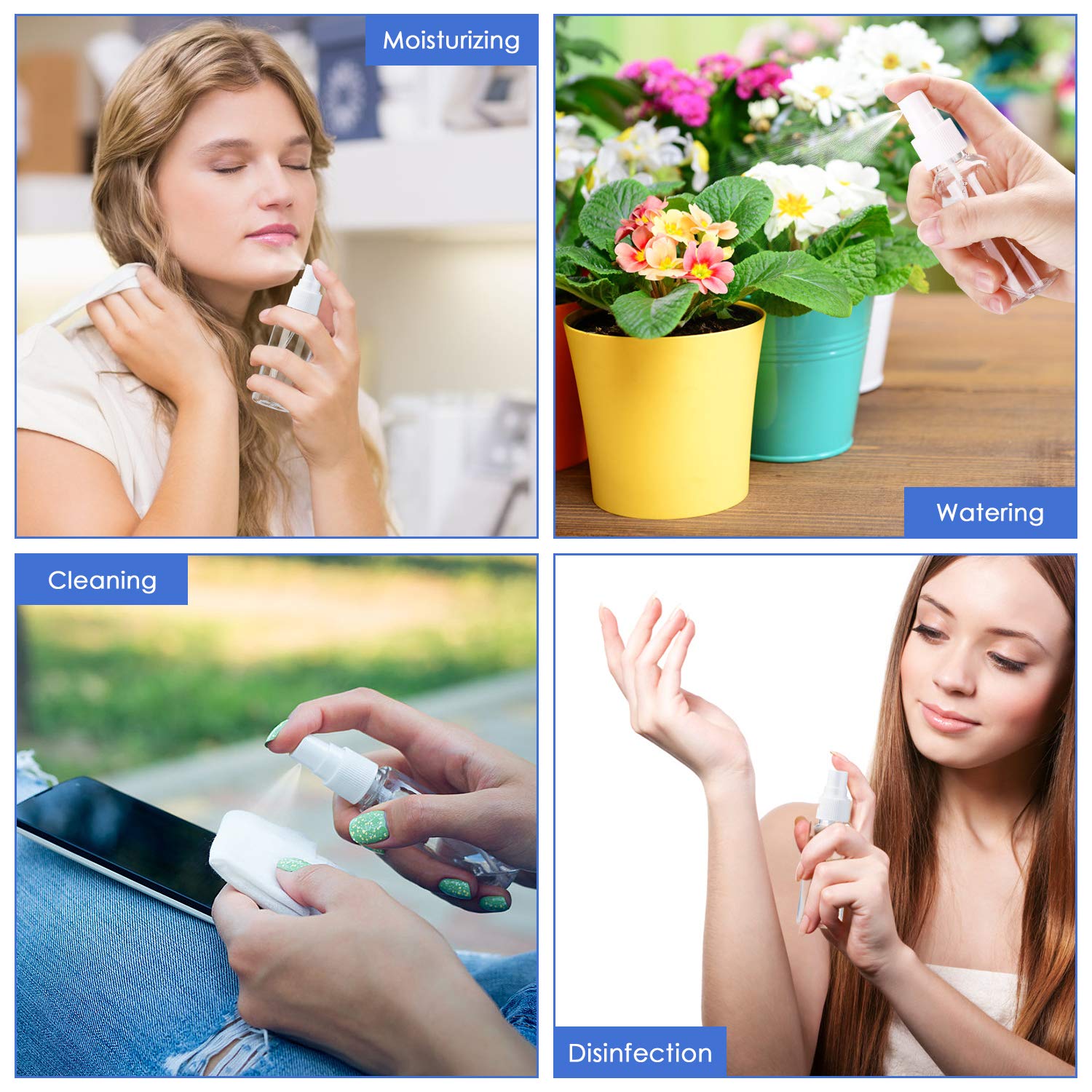 24 Pcs 1.7oz / 50ml Spray Bottles with 2pcs Funnels 32pcs Labels Clear Empty Mini Spray Bottles Refillable Container Pocket Size Sprayer Set Essential Oils Travel Cleaning Makeup Bottles Nearly 2oz : Beauty