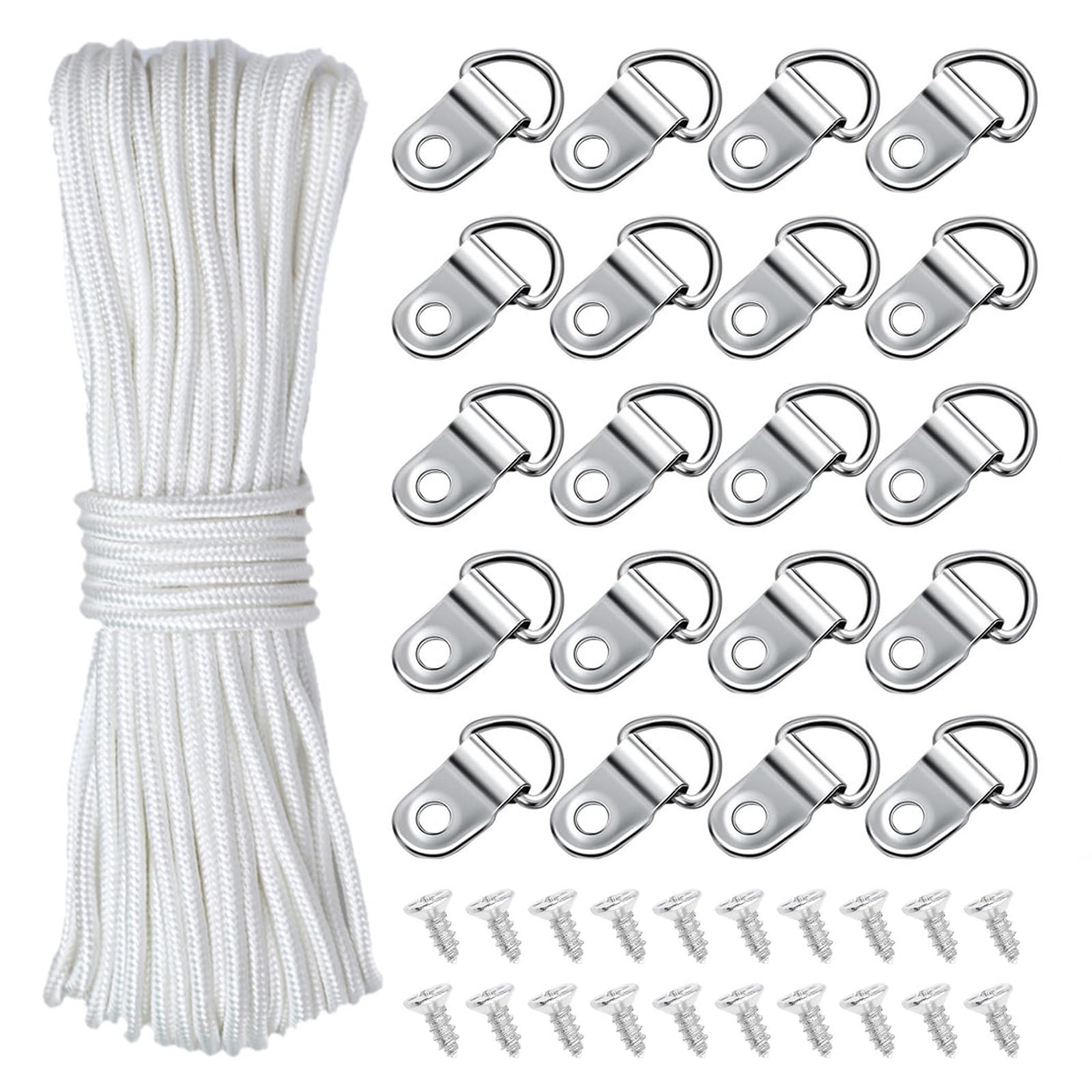 20m*3mm Picture Hanging Cord, Picture Hanging String, Picture Wire Hanging with 20 Hanging Hooks and 20 Screws, Suitable for Hanging Signs Mirrors Paintings Clocks Pictures Photo Frames
