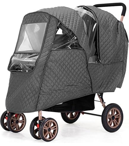 Rain Cover for Stroller Winter, Universal Double Stroller Rain Cover Front Back, Double Stroller Cover for Rain and Snow, Baby Outdoor Activities Accessories,Grey : Baby