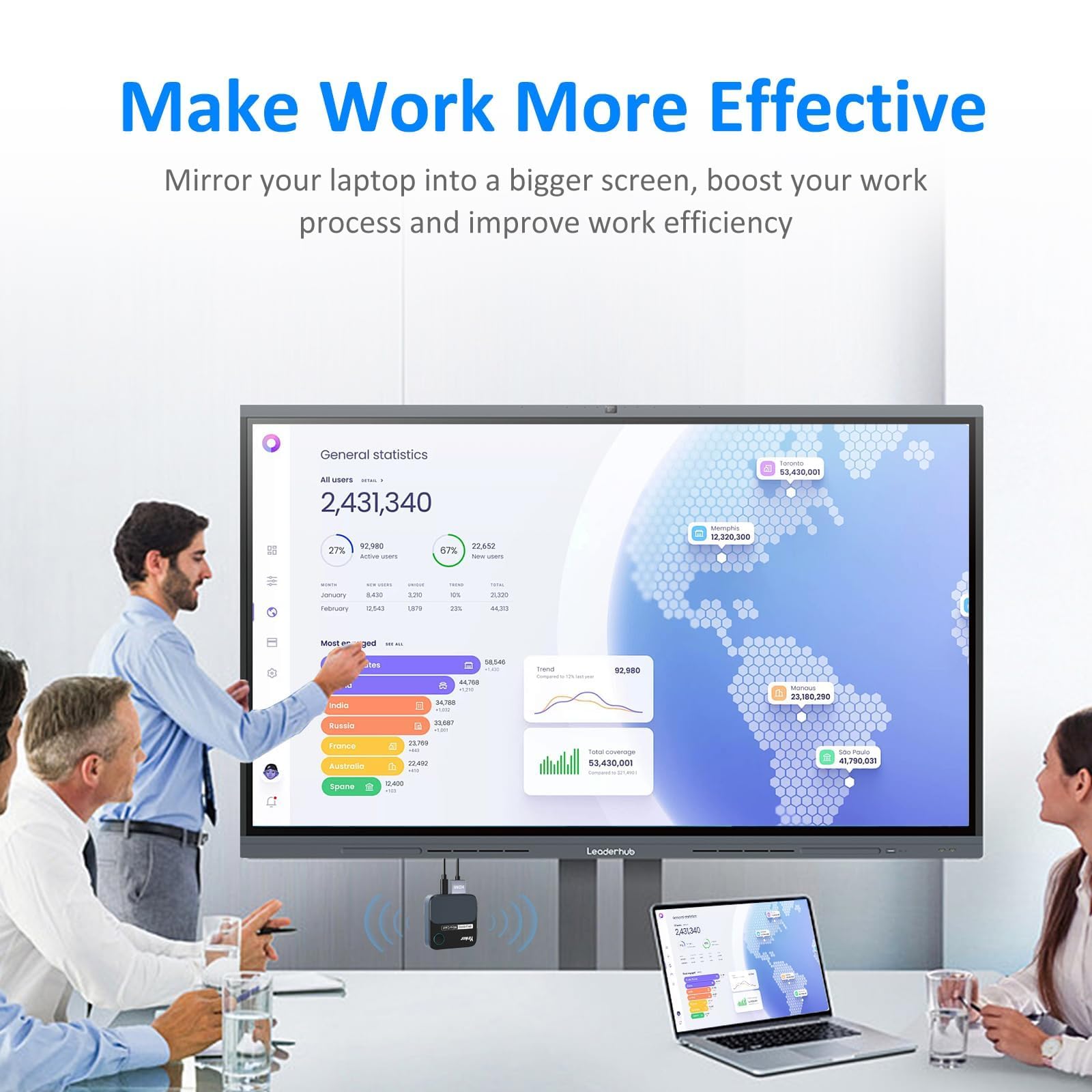 Yinker 4K60Hz HDMI Wireless Display Dongle Adapter, 2.4G/5G Miracast Screen Mirroring Receiver Adapter for iOS, MacOS, Android, Windows, Compatible Miracast, Airplay, DLNA - Landscape or Portrait