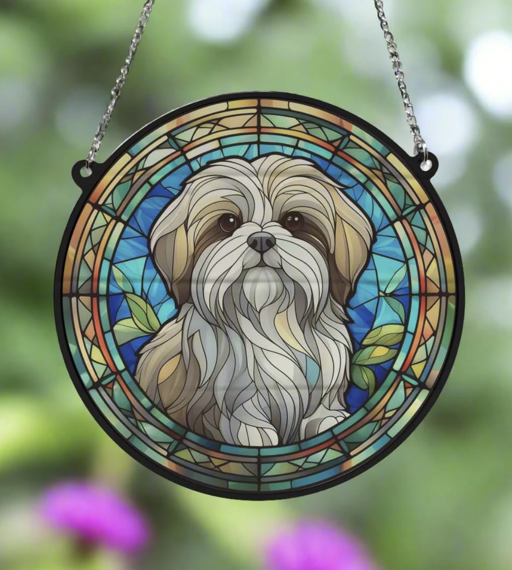 Shih Tzu Stained Glass Effect Suncatcher Gift for Dog Lovers - 19cm