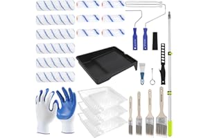 BHLUUIYER 27-Piece Paint Roller Kit for House Painting with 4FT Extension Pole-Complete Home Painting Set (Includes Tray, 9″ & 4″ Roller Covers, Brushes and Accessories)