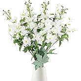 ICBOX 8PCS Artificial Delphinium White Flowers with Clematis Greenery Long Stem Artificial Flowers Cream for Tall Vase for Home Wedding Floral Arrangement Centerpiece Table Decor (Cream White)