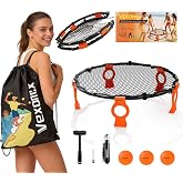 VEXOMIX Upgraded Foldable Metal Roundnet Game Set for Outdoor Lawn &amp; Beach | Includes 3 Pro Balls, Pump, Carry Bag &amp; Game Rules, Perfect for Teenager, Adults and Family