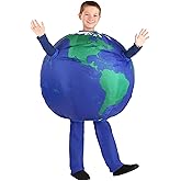 Fun Costumes Inflatable Earth Costume for Kid's, Green and Blue Planet Outfit, Funny Galaxy Halloween Attire, Globe Cosplay - Standard - Blue