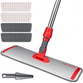 18&rdquo; Professional Microfiber Mop for Floor Cleaning on Hardwood Floors | 4 Washable Mop Pads, Aluminum Alloy Flat Mop Head, Wet &amp; Dry Use, 62" Long Handle, Pad Cleaning Scraper
