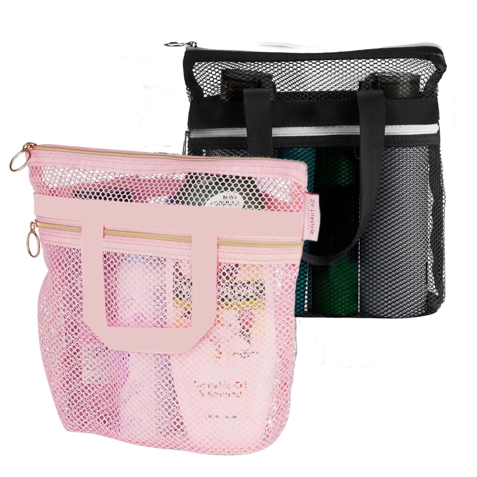 dinghaole Mesh Shower Bag 2 Pcs, Quick-drying Portable Shower Bag 25 X 26 Cm - With Zip And 2 Pockets, For Travelling, Gym, Camping, Beach, For Cosmetics