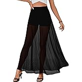 KIFOVEN Women's Sheer Mesh Maxi Skirt High Waist Flowy A Line See Through Long Skirt
