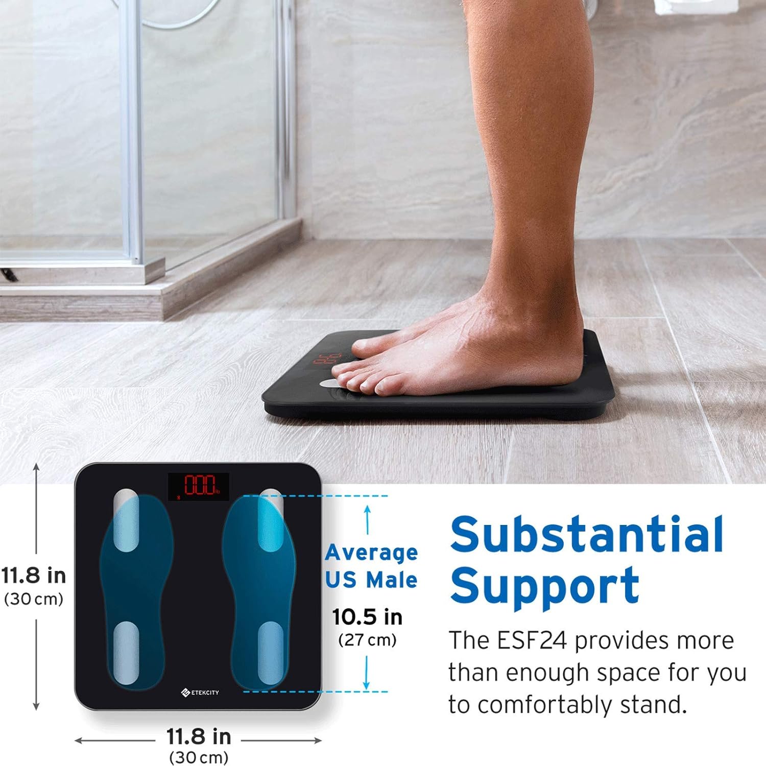 Etekcity Digital Body Weight Scale, Smart Bluetooth Body Fat BMI Scale, Bathroom Weighing Scale Tracks 13 Key Fitness Compositions, 400 lbs, 11.8 × 11.8 Inches: Health & Personal Care