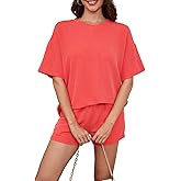 AXOSY Women 2 Piece Outfits Short Sleeve Top and Shorts Tracksuits Summer Lounge Pajama Sets