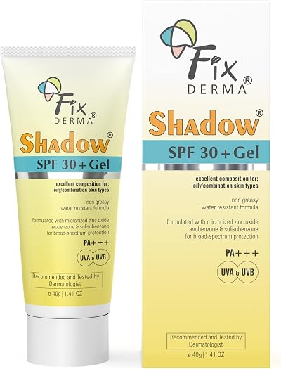FIXDERMA Shadow SPF 30+ Gel Sunscreen Face Moisturiser Water Resistant 40g