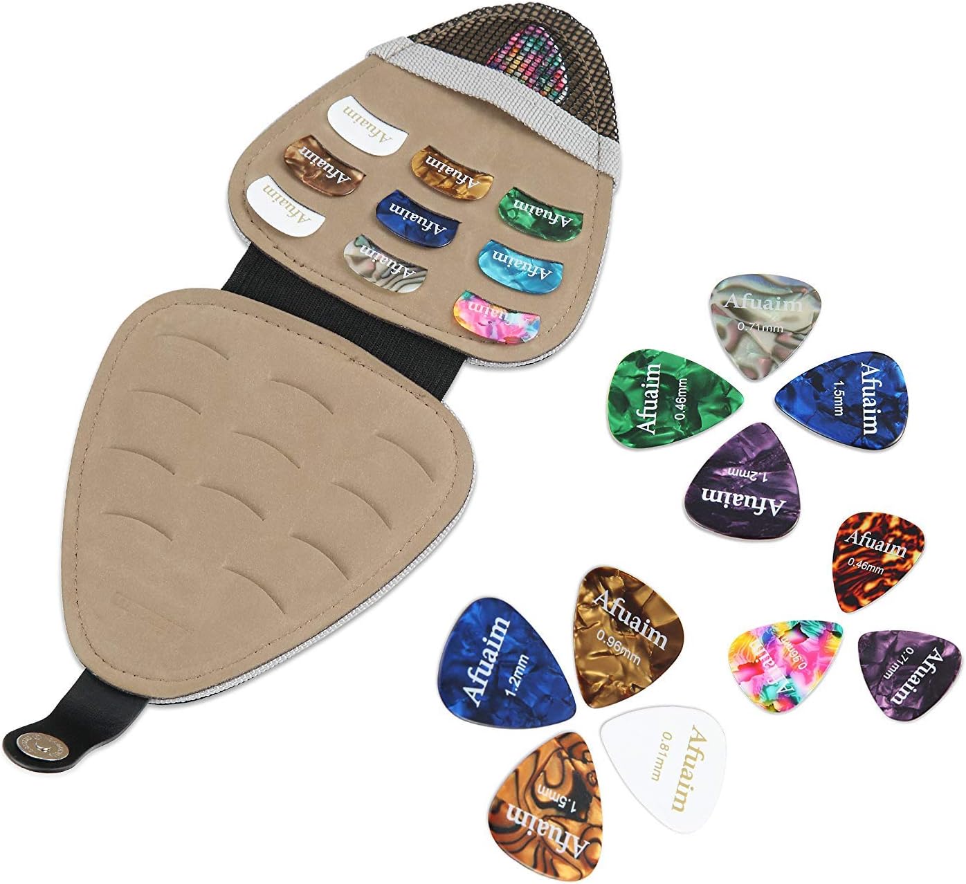 Afuaim Guitar Picks Case Leather Pick Holder with Celluloid Picks for Acoustic Electric Guitar (24 pcs)
