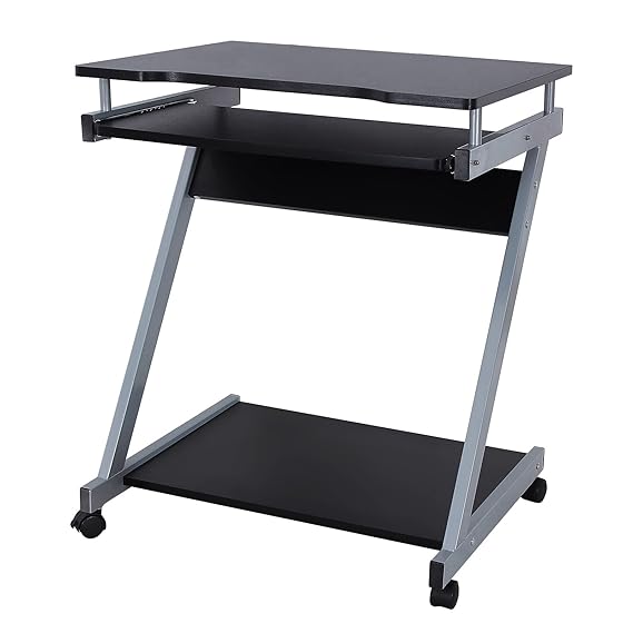 VASAGLE Schreibtisch, Computertisch mit 4 Rollen, 2 Davon mit Bremsen, PC-Tisch leichtgängiger Tastaturauszug, erleichterte M