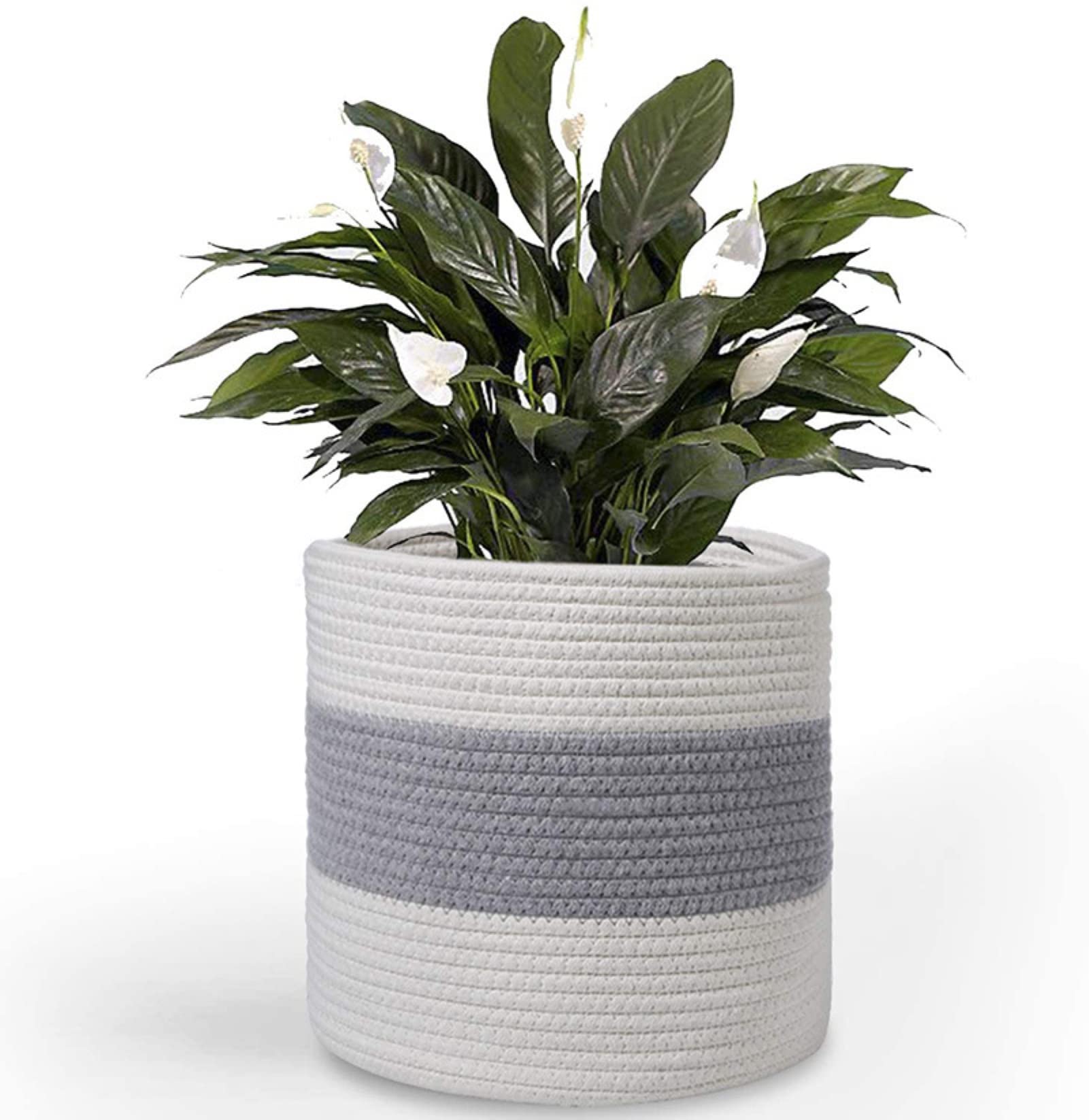 KMERCE Indoor Plant Basket, Woven Flower Pot, Cotton Rope Plant Pot Cover, Indoor Decoration Storage Basket for Toys Clothes Diameter 20 cm