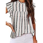 SHEWIN Womens Summer Crewneck Tank Tops Casual Ruffle Sleeveless Tops Shirts