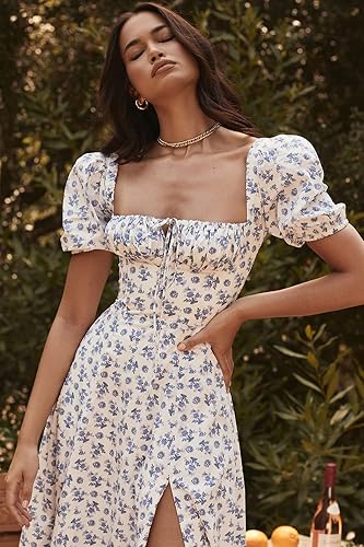 Kepizal Women Puff Sleeve Corset Dress Summer Square Neck