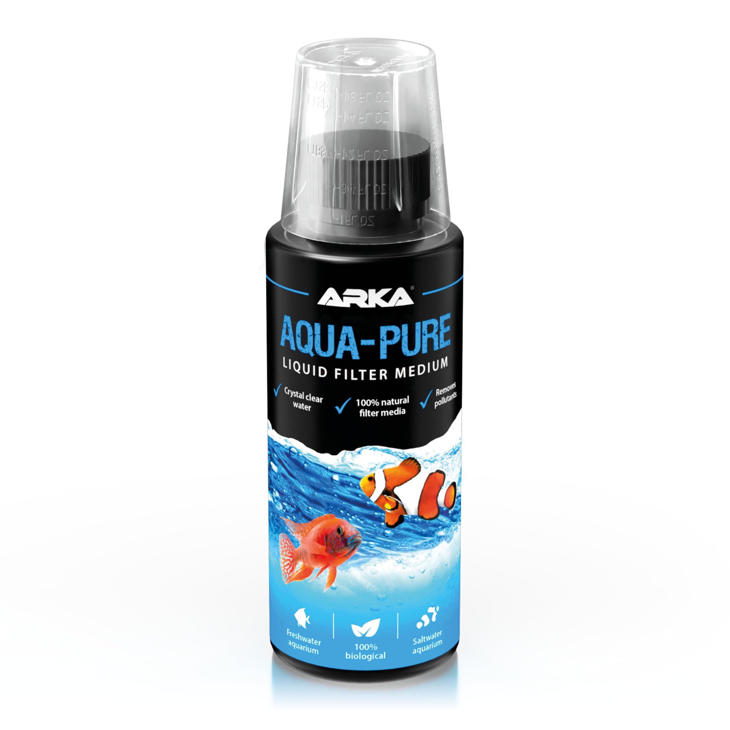 Aquarium water clarifier – ARKA Aqua-Pure 118 ml – clears cloudy water & removes particles – 100% biological with filter bacteria – plant safe – for freshwater & marine tanks – for healthy water