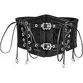Tosmifairy Vintage Faux Leather Corset Belt Sides Lace-up Medieval Renaissance Underbust Wide Elastic Waist Belts for Women