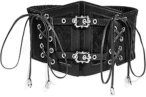 TOSMIFAIRY Vintage Faux Leather Corset Belt Sides Lace-up Medieval Renaissance Underbust Wide Elastic Waist Belts for Women
