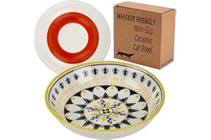 ZYUTONG Whisker Fatigue Cat Bowl — 5.5 in Ceramic Cat Bowls, Shallow Cat Food Dish, Cute Flat Cat Bowl, Small Wide Cat Plates for Indoor Cats with Silicone Bottom, Non-Slip and Quiet