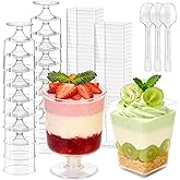 Slomg 200 Pack 5 oz Plastic Dessert Cups with Spoons, Disposable Goblet Parfait Pudding Jello Shooter Cups for Party Serving, Clear Ice Cream Bowls for Fruit Trifle Yogurt Mousse Appetizer Snack Nuts