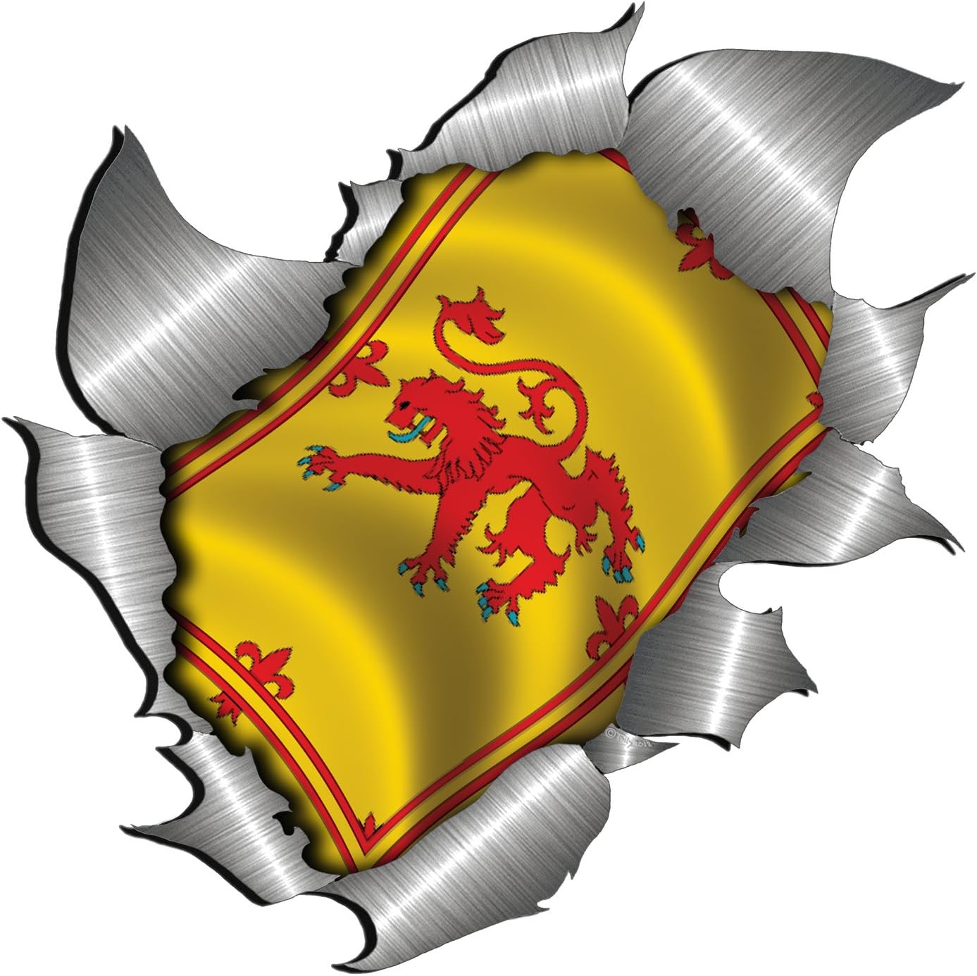 Extra Large size Rampant Lion Flag Metal Rip Open Sticker