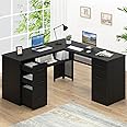 HSH Black L Shaped Desk with File Drawers Shelves, Reversible Corner Metal Wood Computer Desk with Storage Cabinet, Modern Large Executive Work Writing Study Table for Home Office Bedroom, 59 Inch