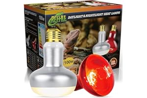 MISDOOD 100W Reptile Heat Lamp Bulb, Day & Night Basking Spot Light Combo Pack Includes Infrared Heat Lamp and UVA Daylight Heating Lamp Basking Light for Lizards, Turtles, Chicken，Bearded Dragons