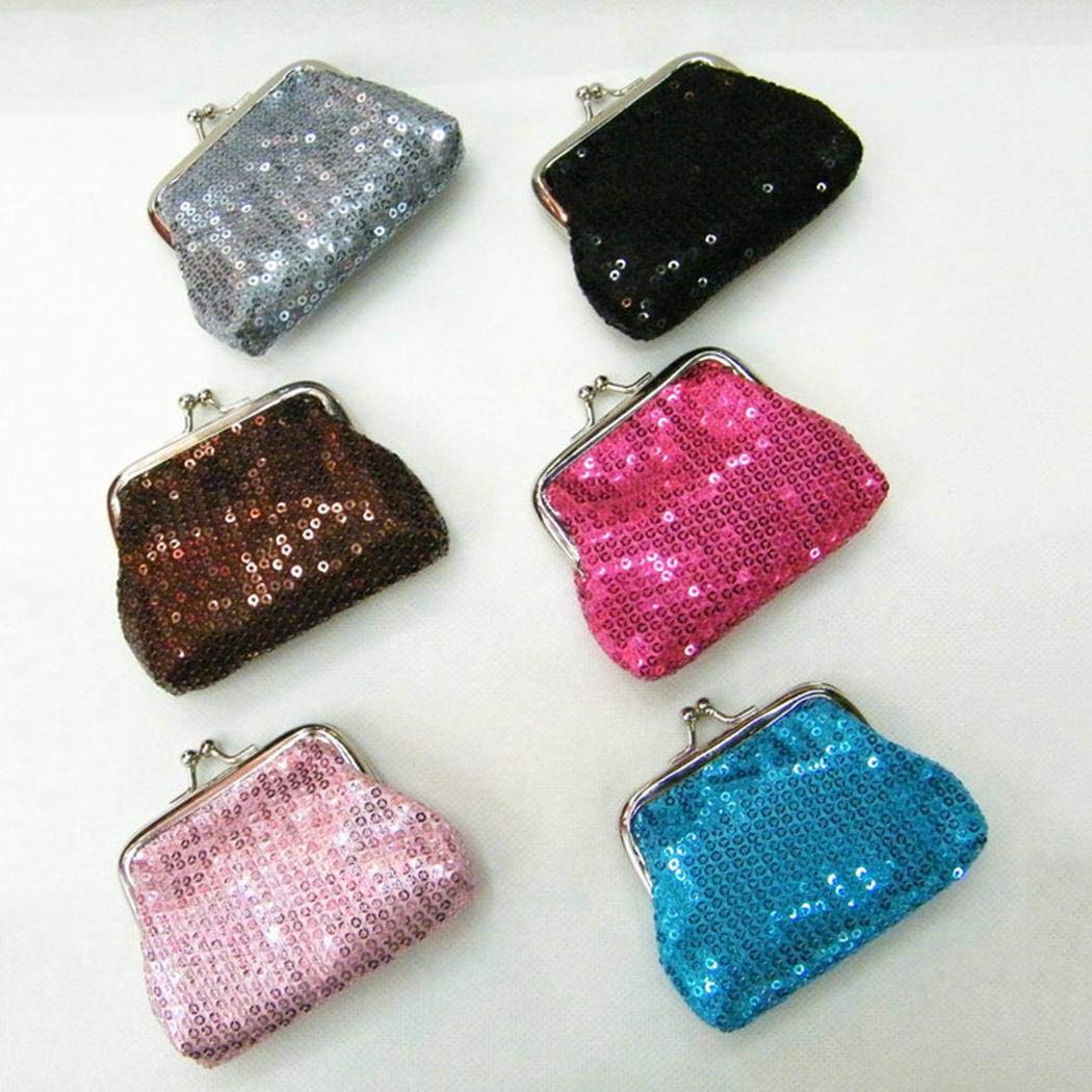 Pinsparkle Women Mini Solid Sequins Button Closure Coin Purse Handbag Coin Purses & Pouches